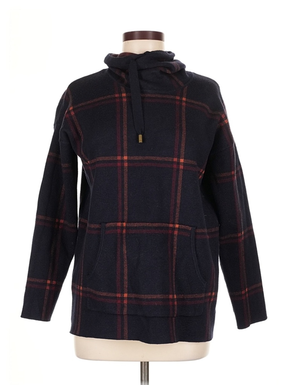 Plaid Funnel Neck Pullover turtleneck in Navy and Rust